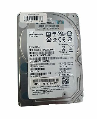 2TB 7.2k 2.5" HDD SAS 12G 512e HPE MM2000JEFRC P/N: 765452-002 765470-004