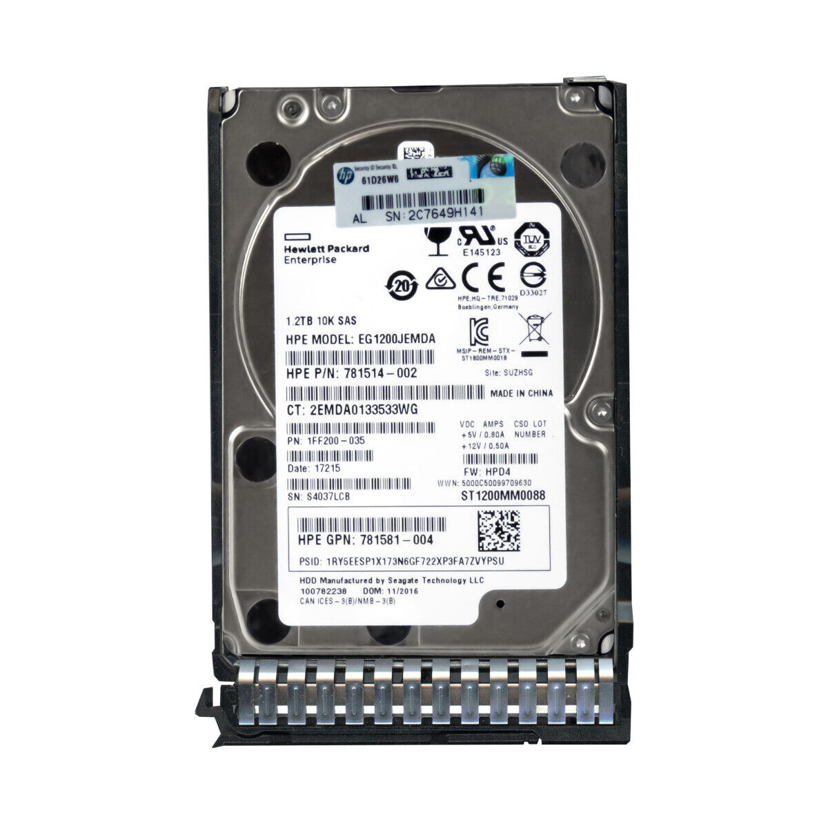 1.2TB 10K SAS 2.5" HDD 12G HPE EG001200JEMDA P/N: 781514-002 1FF200-035