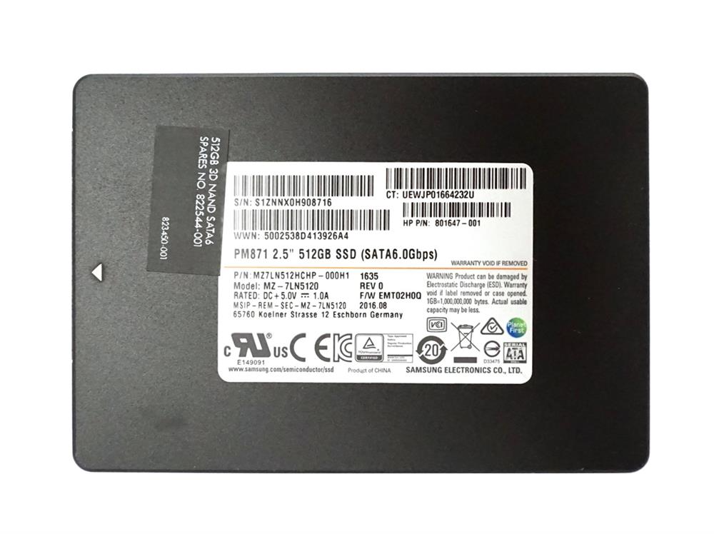 512GB SSD 2.5" SATA 6G Samsung PM871 MZ-7LN5120 HP P/N: 801647-001 MZ7LN512HCHP-000H1