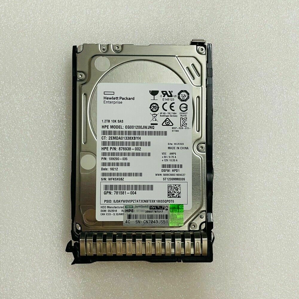 1.2TB 10K SAS 2.5" HDD 12G HPE EG001200JWJNQ P/N: 872483-006 1XH200-035