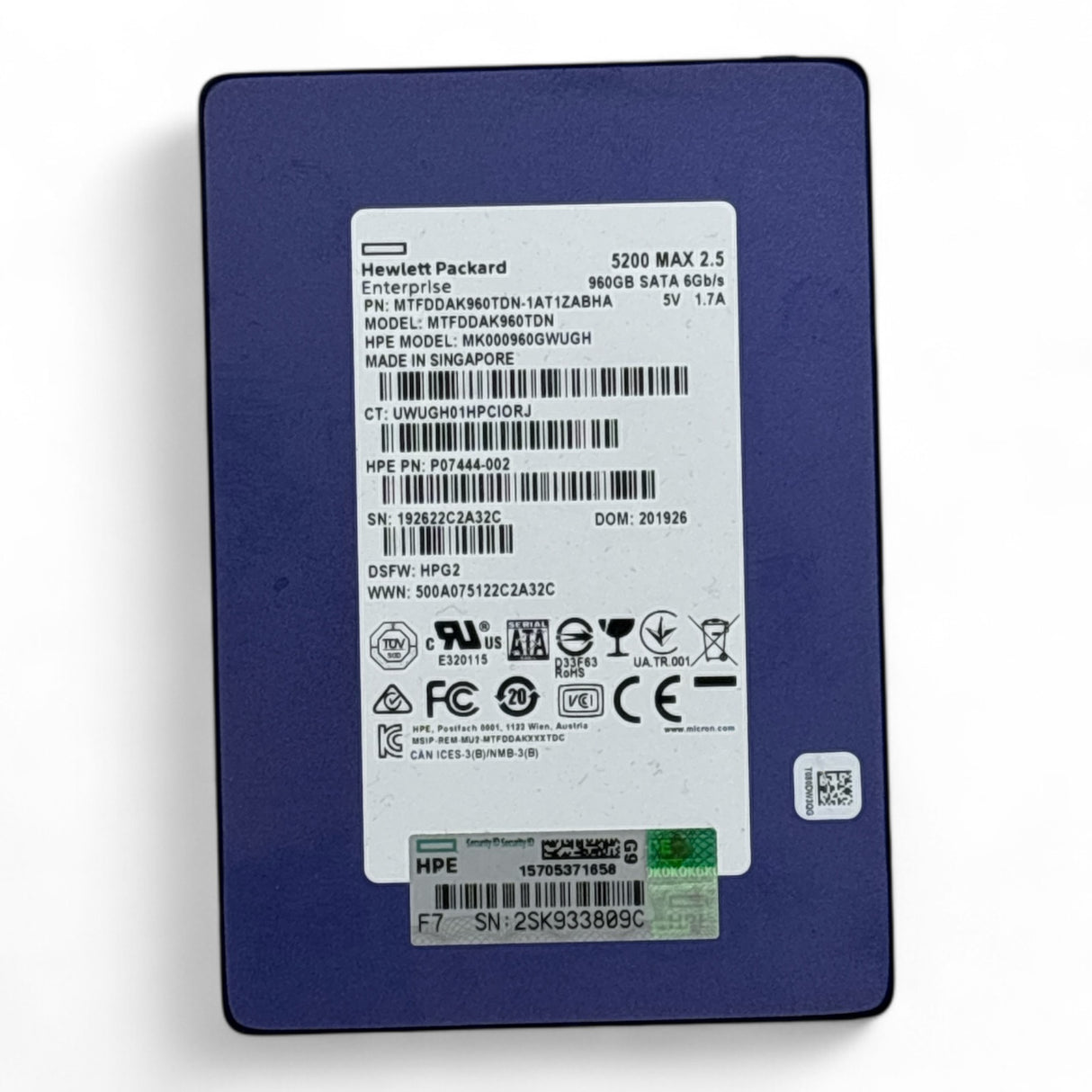 960GB SSD 2.5" SATA 6G HPE P/N: P07444-002 MK000960GWUGH