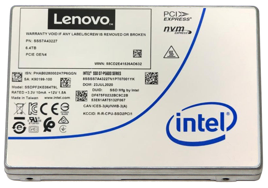 1.6TB U.2 NVMe 2.5" PCIe 4.0 RI Lenovo P5600 P/N: 4XB7A17152