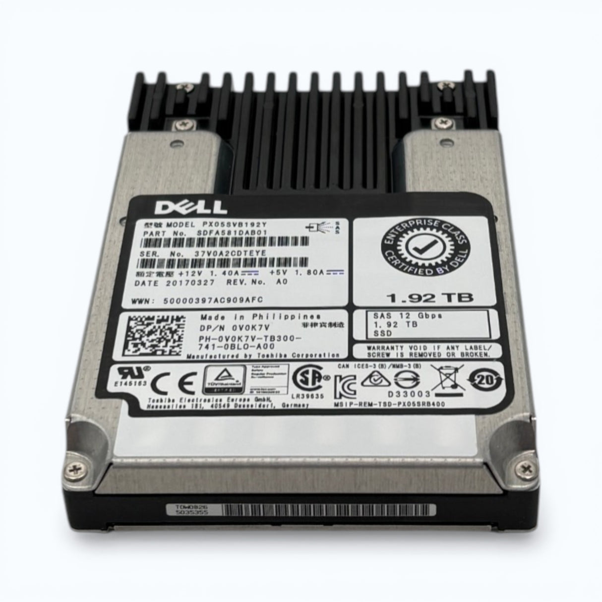 1,92 TB SAS 2,5" 6G MLC MU SSD Dell P/N: 0V0K7V