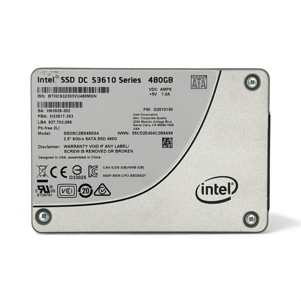 480 GB SATA 2,5" 6G MU SSD Intel S3610 P/N: SSDSC2BX480G4