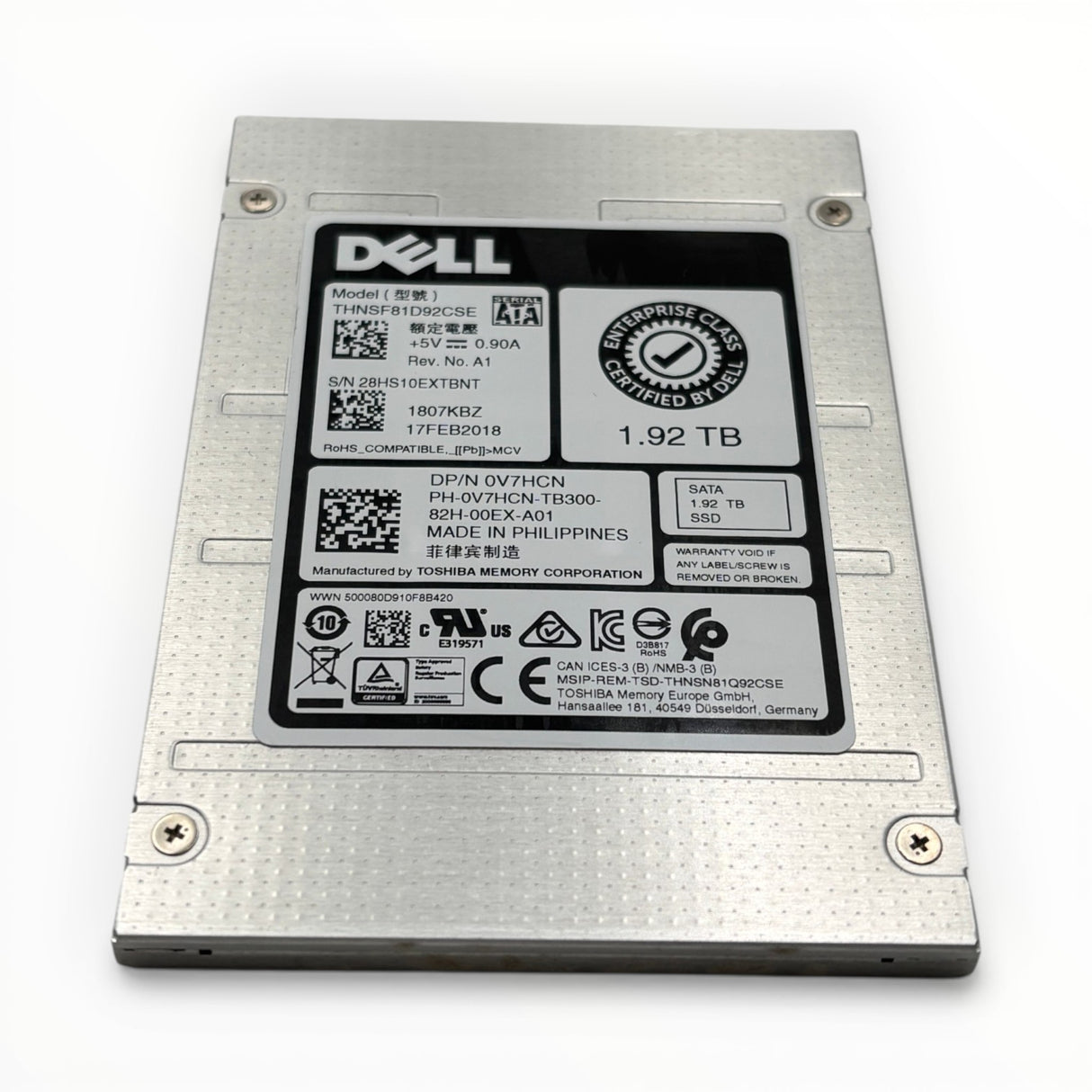 1.92TB SATA 2.5" 6G RI SSD Dell P/N: 0V7HCN