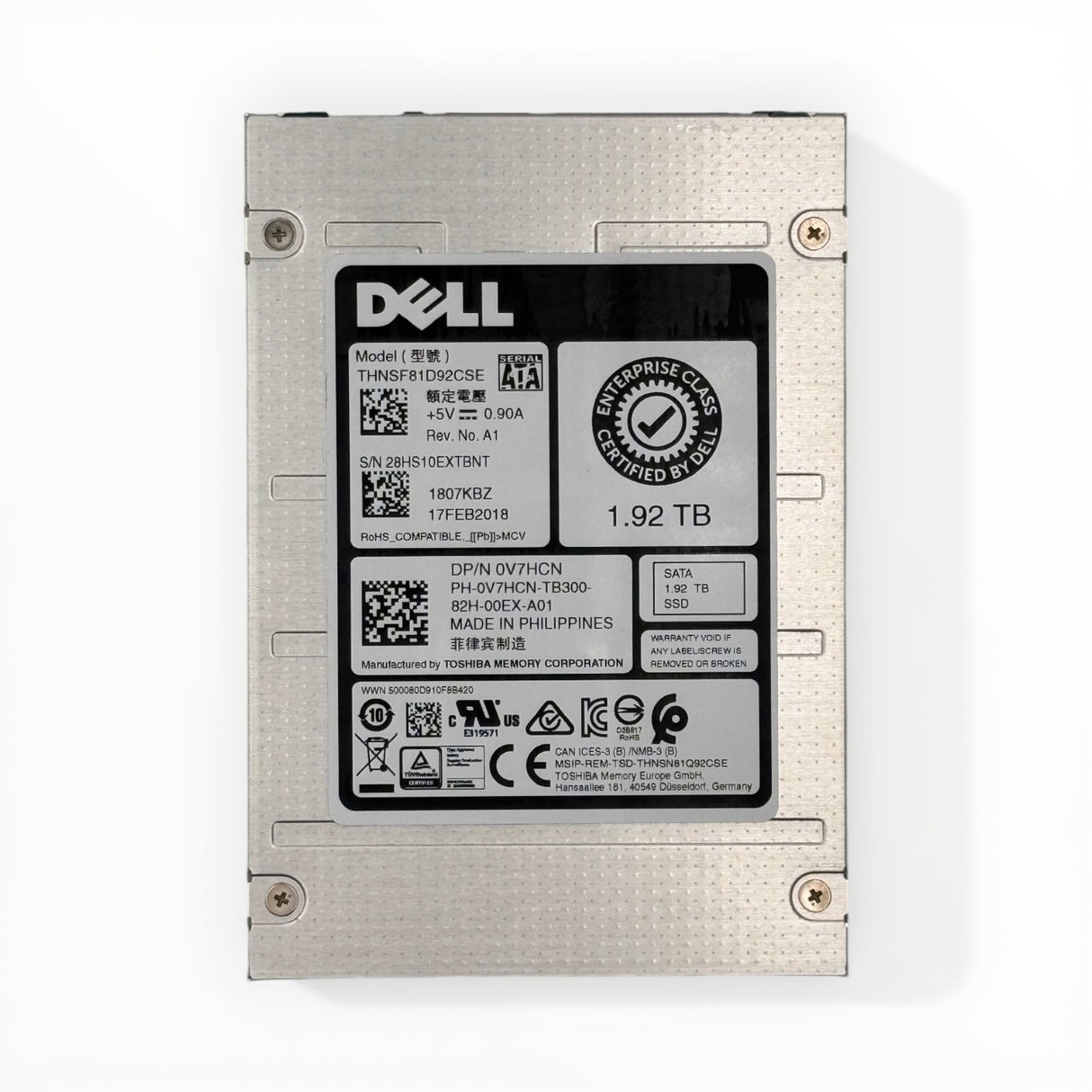 1.92TB SATA 2.5" 6G RI SSD Dell P/N: 0V7HCN