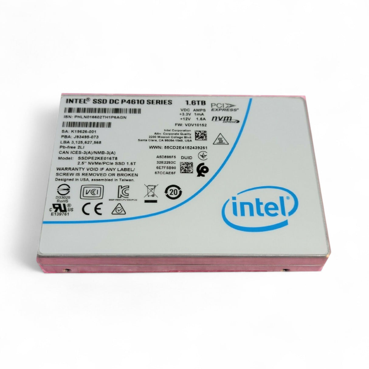 1.6TB U.2 NVMe 2.5" PCIe 3.0 RI Intel P4610 P/N: SSDPE2KE016T8
