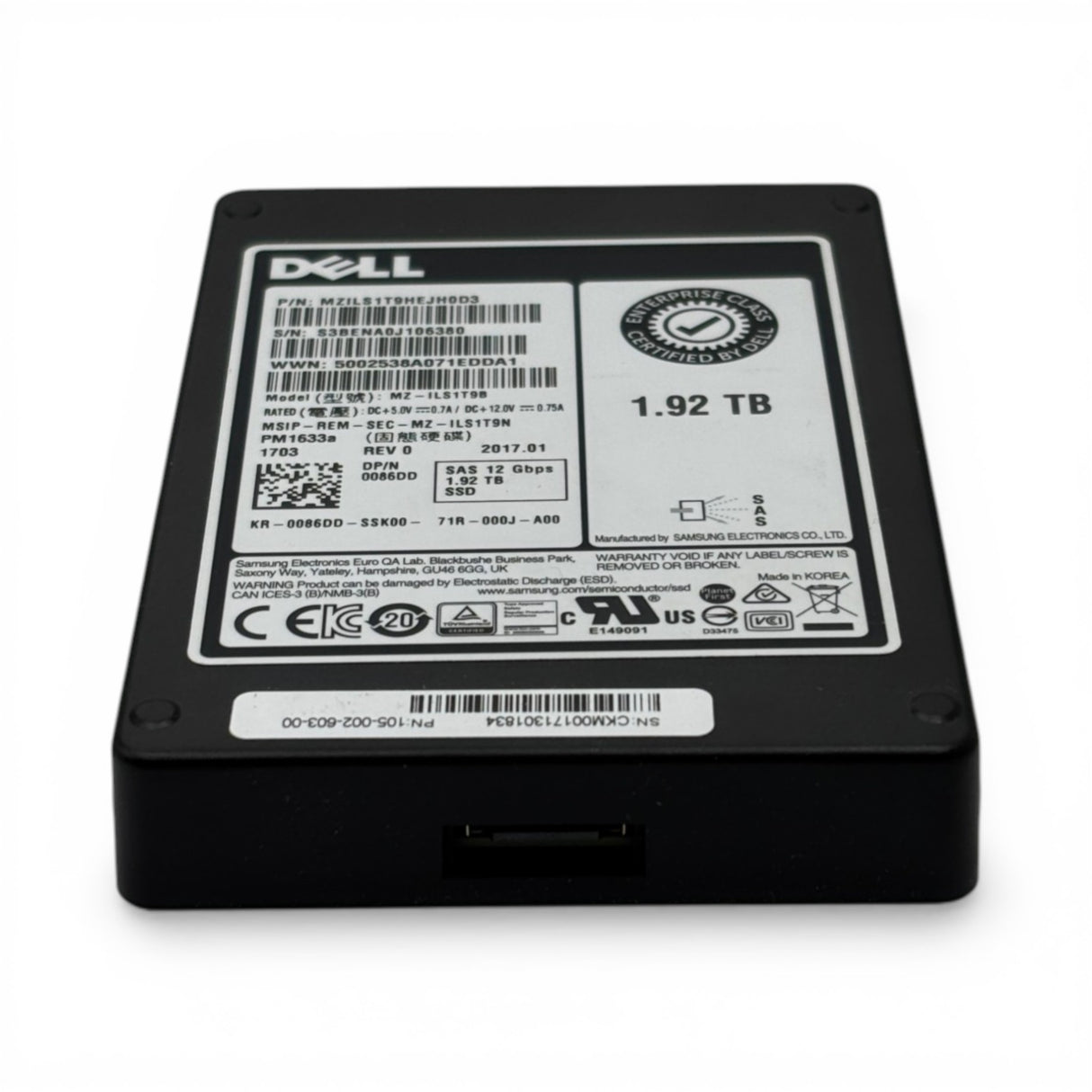 1,92 TB SAS 12G SSD Samsung PM1643 MZ-ILT1T90 P/N: MZILT1T9HAJQ-00007