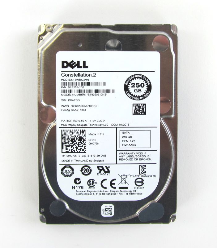 250GB 7.2k SATA 2.5" HDD 6G 64MB Seagate 9RZ162-136 DELL 0HC79N