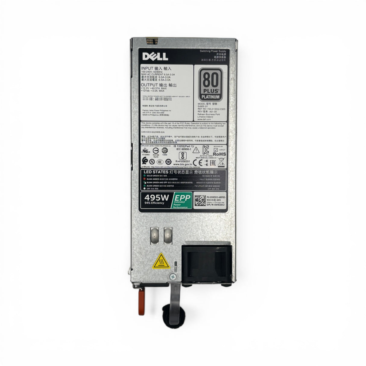 Dell 495-W-Netzteil HotSwap 80 Plus Platinum, Teilenummer: 3GHW3, 03GHW3, N24MJ, 0N24MJ