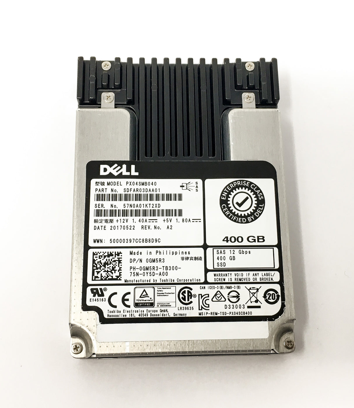 400GB SAS SSD 2.5" 12G DELL P/N: 0GM5R3 SDFAR03DAA01