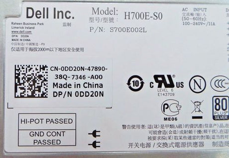 Dell PSU 700W Label DD20N 