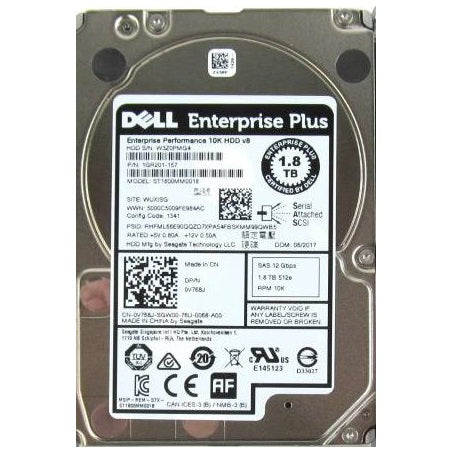 1.8TB 10K SAS 2.5" HDD 12G DELL ST1800MM0018 P/N: 0V768J 1GR201-157