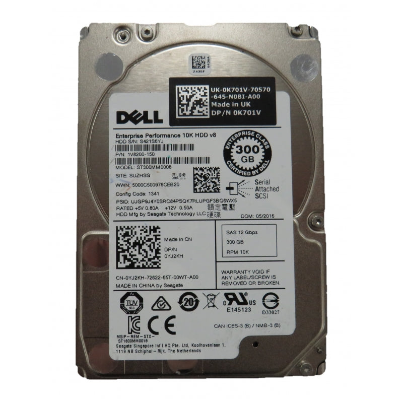 300GB 10K SAS 2.5" HDD 12G ST300MM0008 DELL P/N: YJ2KH 0YJ2KH