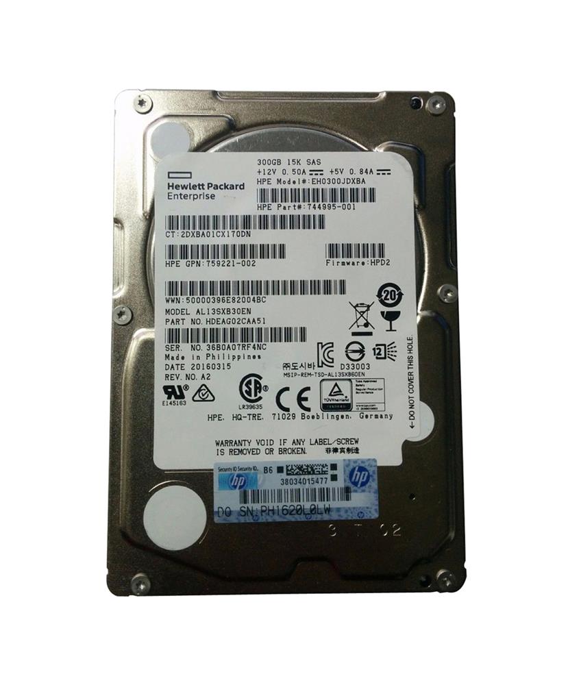 300GB 15K SAS 2.5" HDD 12G HPE EH0300JDXBA P/N: 744995-001 HDEAG02CAA51