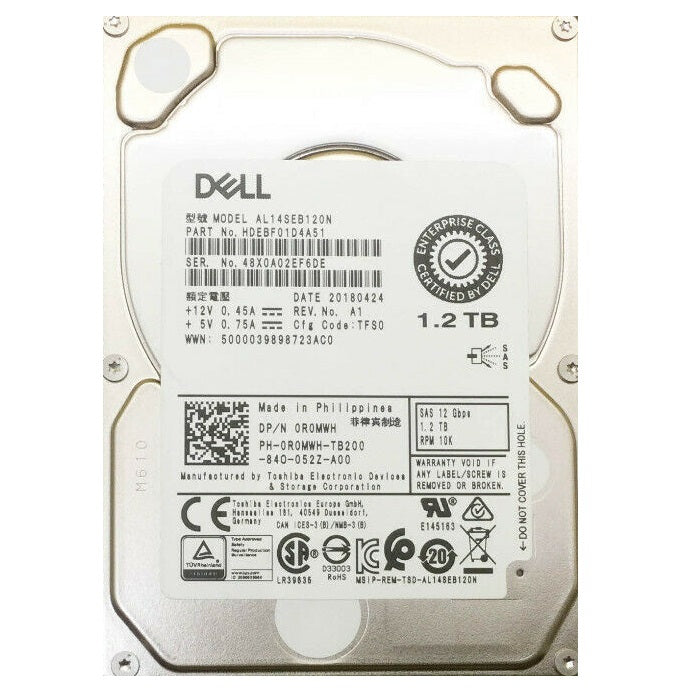 1.2TB 10K SAS 2.5" HDD 12G DELL P/N: 0R0MWH HDEBF01D4A51