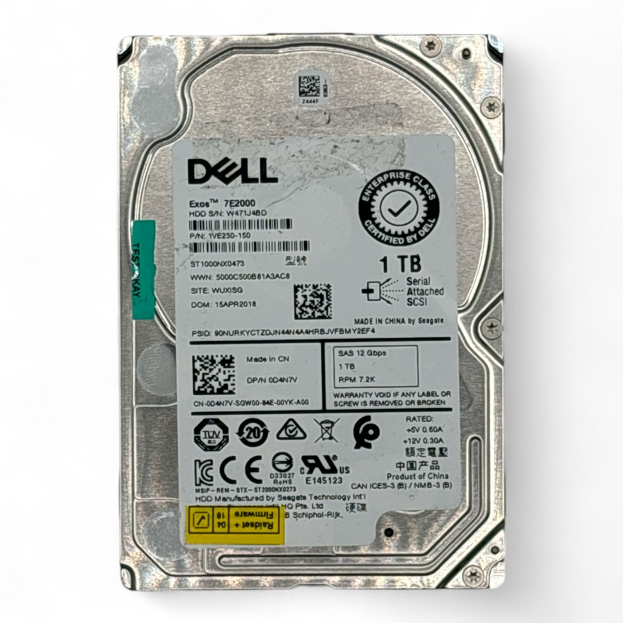 1TB 7.2K SAS 2.5" HDD DP 12G DELL P/N: D4N7V 0D4N7V