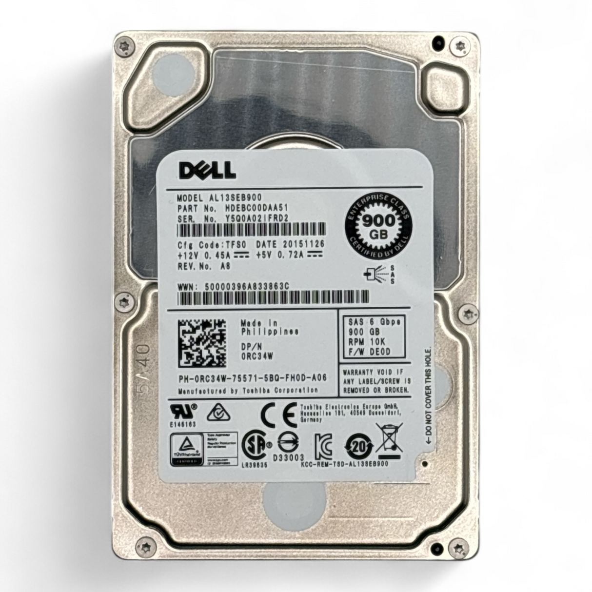 900GB 10K SAS 2.5" HDD DP 6G DELL P/N: RC34W 0RC34W