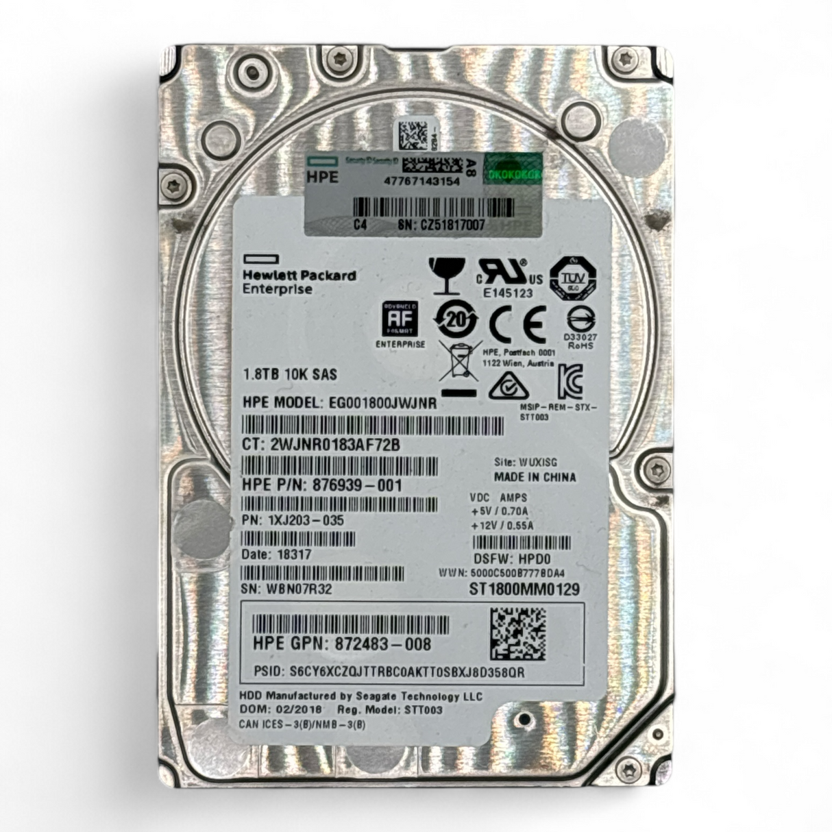 1.8TB 10K SAS 2.5" HDD 12G Genuine HP P/N: 1XJ203-035 876939-001 872483-008