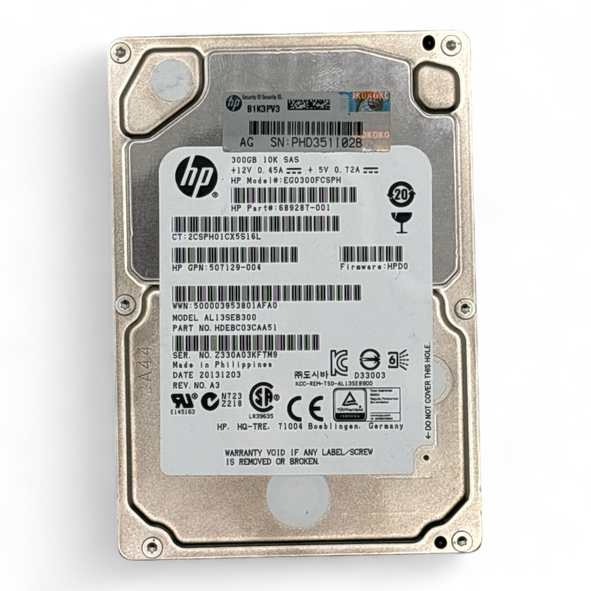 300GB 10K SAS 2.5" HDD DP 6G EG0300FCSPH HP P/N:689287-001