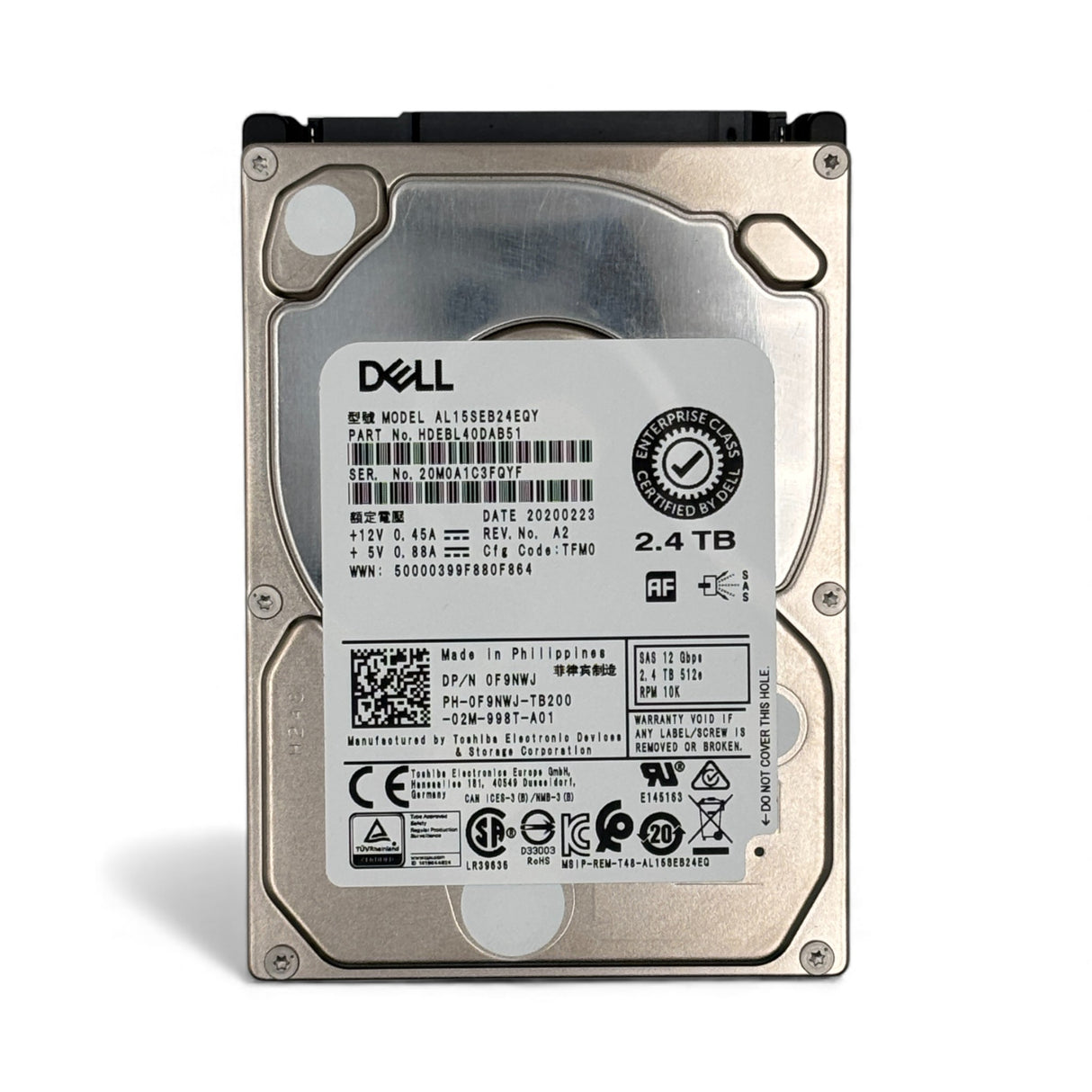 2.4TB 2.5" 10k SAS 12G Toshiba HDEBL40DAB51 Dell P/N: F9NWJ, 0F9NWJ