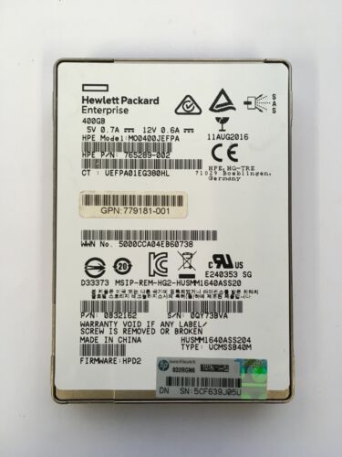 400GB SAS SSD 2.5" 12G MO0400JEFPA P/N: 765289-002 779181-001 0B32162