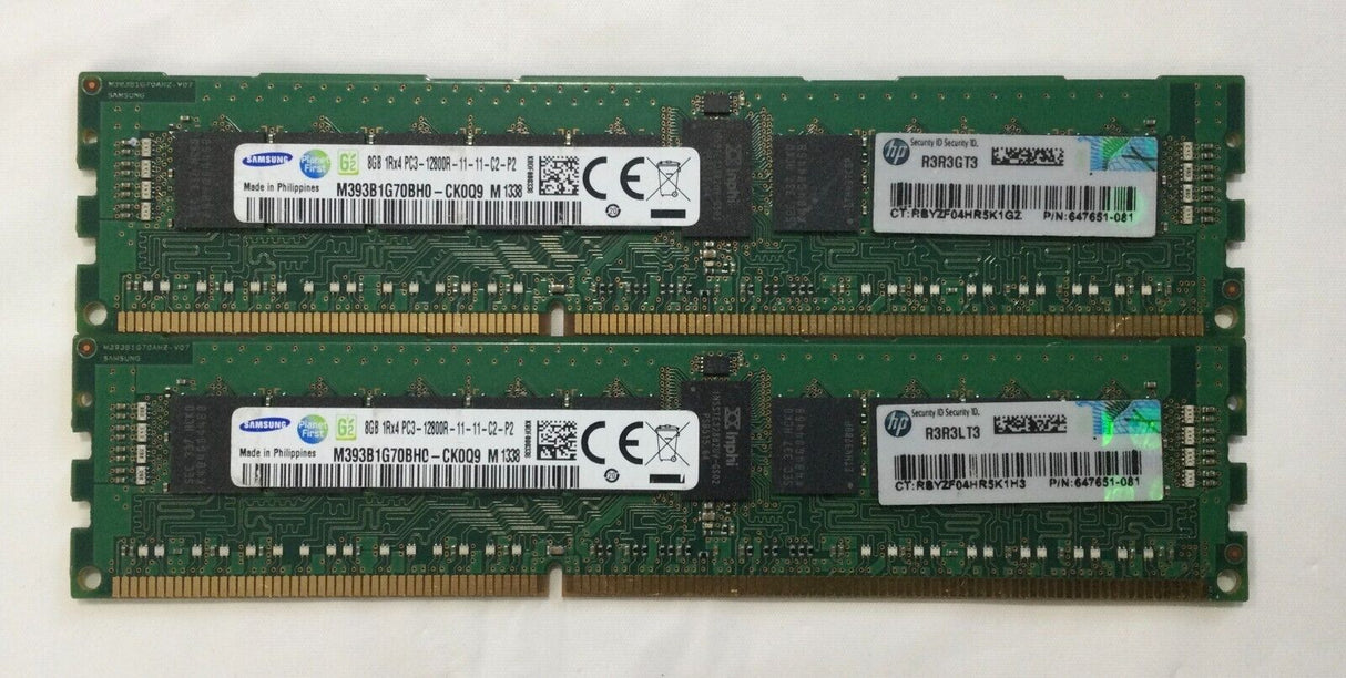 8GB 1Rx4 PC3-12800R Samsung M393B1G70BH0-CK0Q9 HP P/N: 647651-081