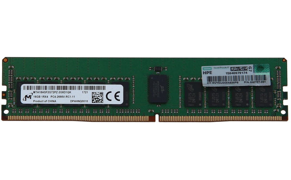 16GB 1Rx4 PC4-2666V Micron MTA18ASF2G72PZ-2G6D1RI HP P/N: 840757-091 850880-001