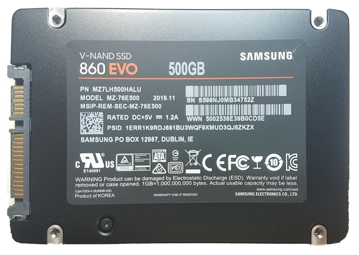 500GB SSD SATA 2.5" 6G MU Samsung 860 EVO MZ-76E500 P/N: MZ7LH500HMJD MZ7LH500HALU