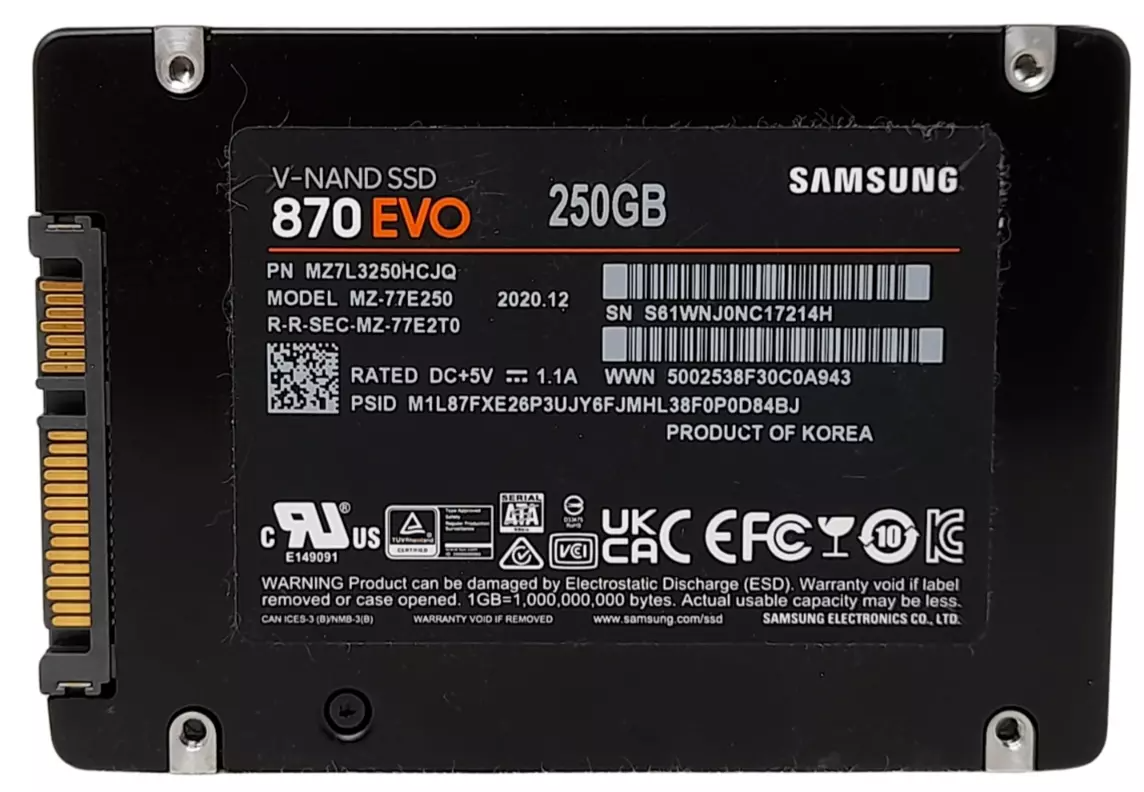 250GB SATA 2.5" SSD 6G Samsung 870 EVO MZ-77E250 P/N: MZ7L3250HCJQ