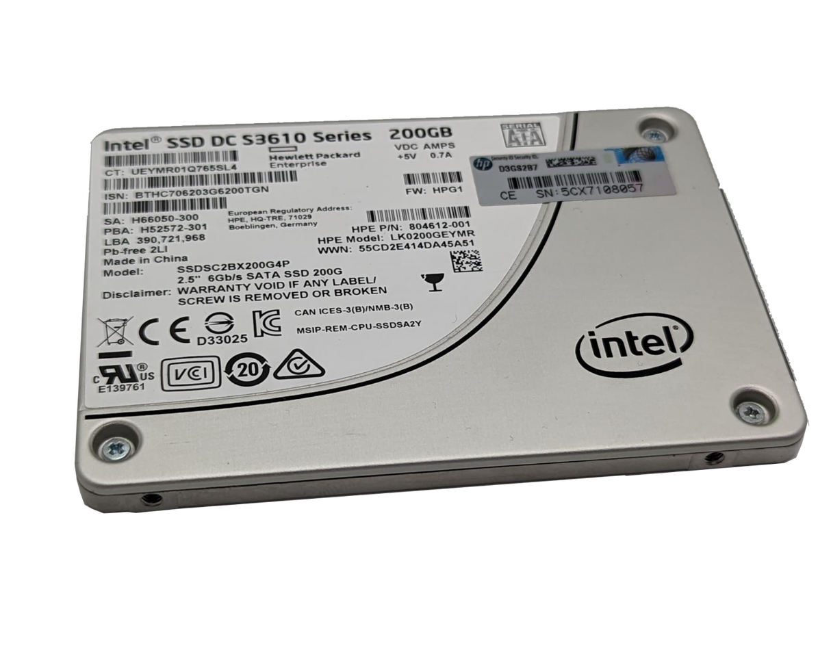 200GB 2.5" 6G SATA SSD MU Intel SSD DC S3610 HPE LK0200GEYMR P/N: 804612-001 H66050-300