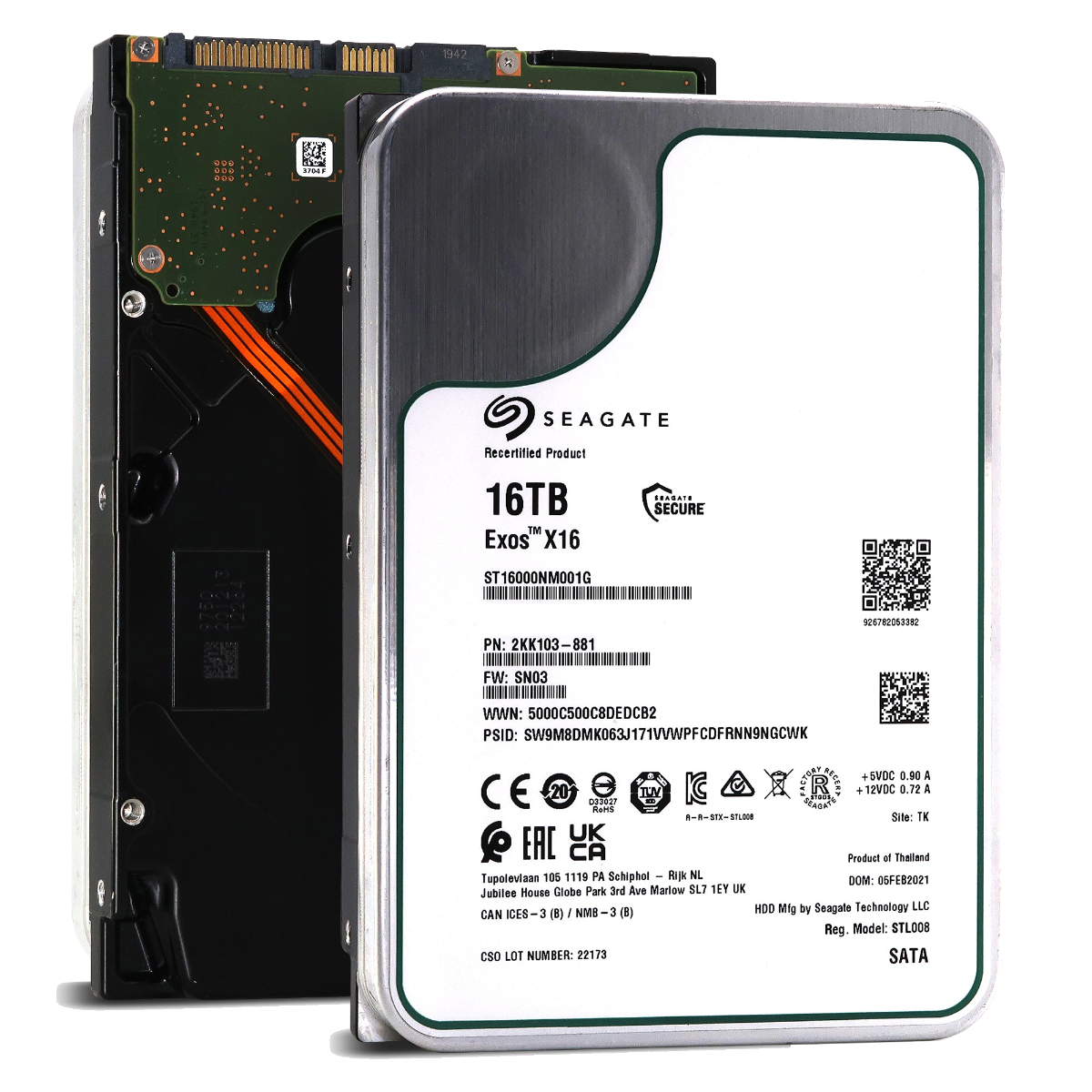 16TB 7.2k SATA 3.5" 6G 512e Seagate Exos X16 ST16000NM001G P/N: 2KK103-881