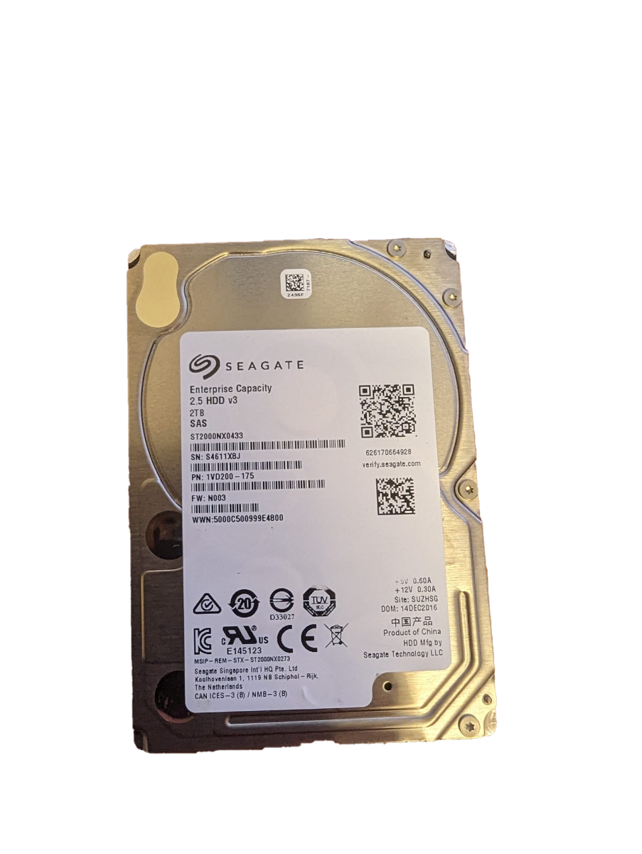 2TB 7.2k 2.5" HDD SAS 12G Seagate ST2000NX0433 P/N: 1VD200-175