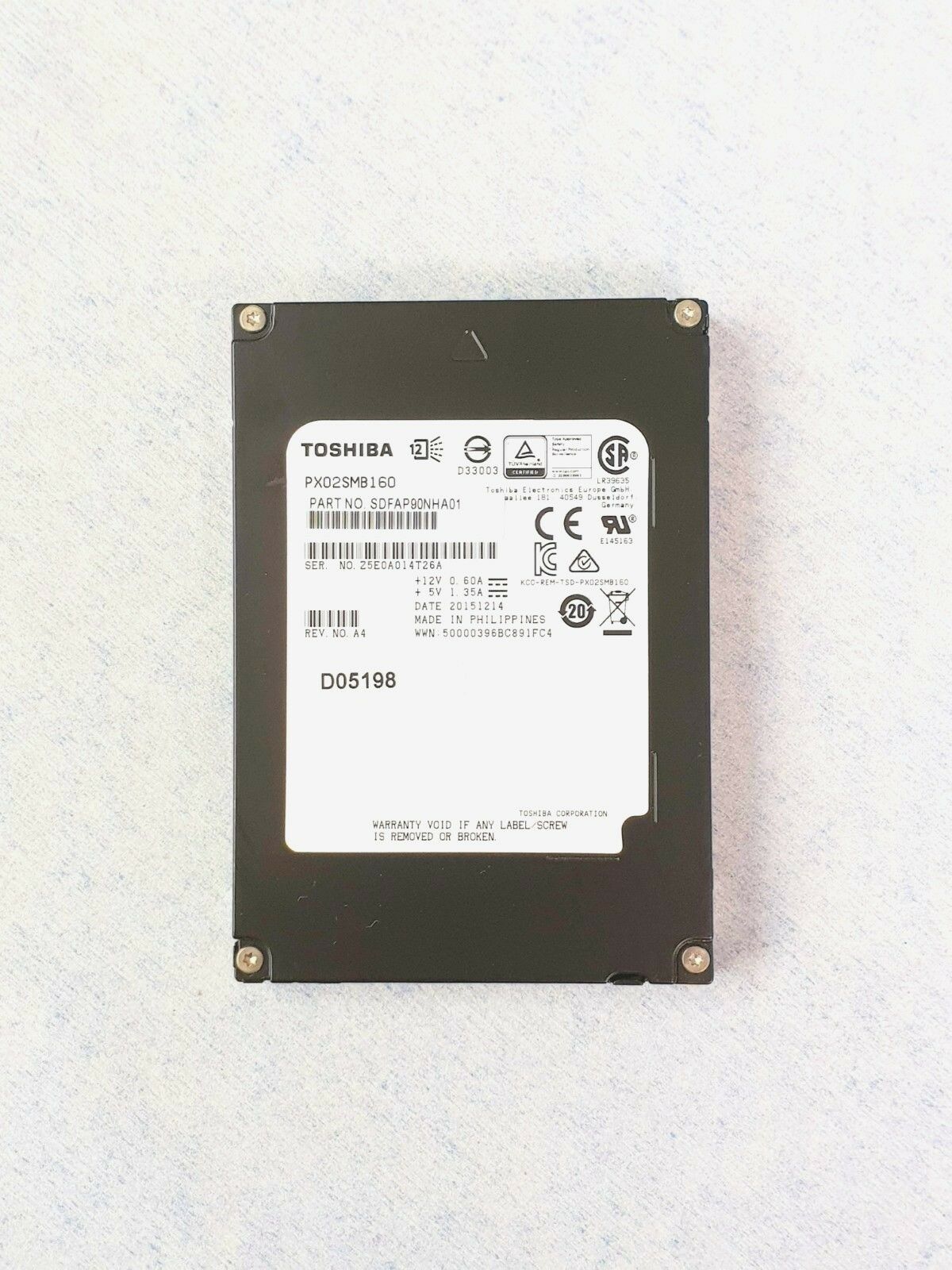 Toshiba 1.6TB 12G SAS SSD 2.5" PX02SMB160