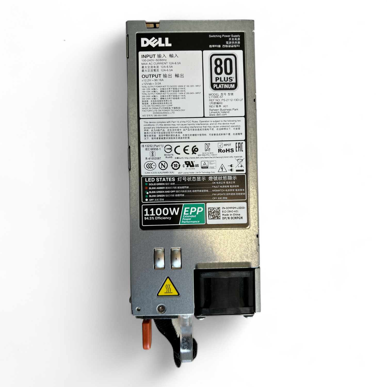 Voeding Dell 1100W 80 Plus Platinum voor 13de en 14de generatie, P/N: CMPGM