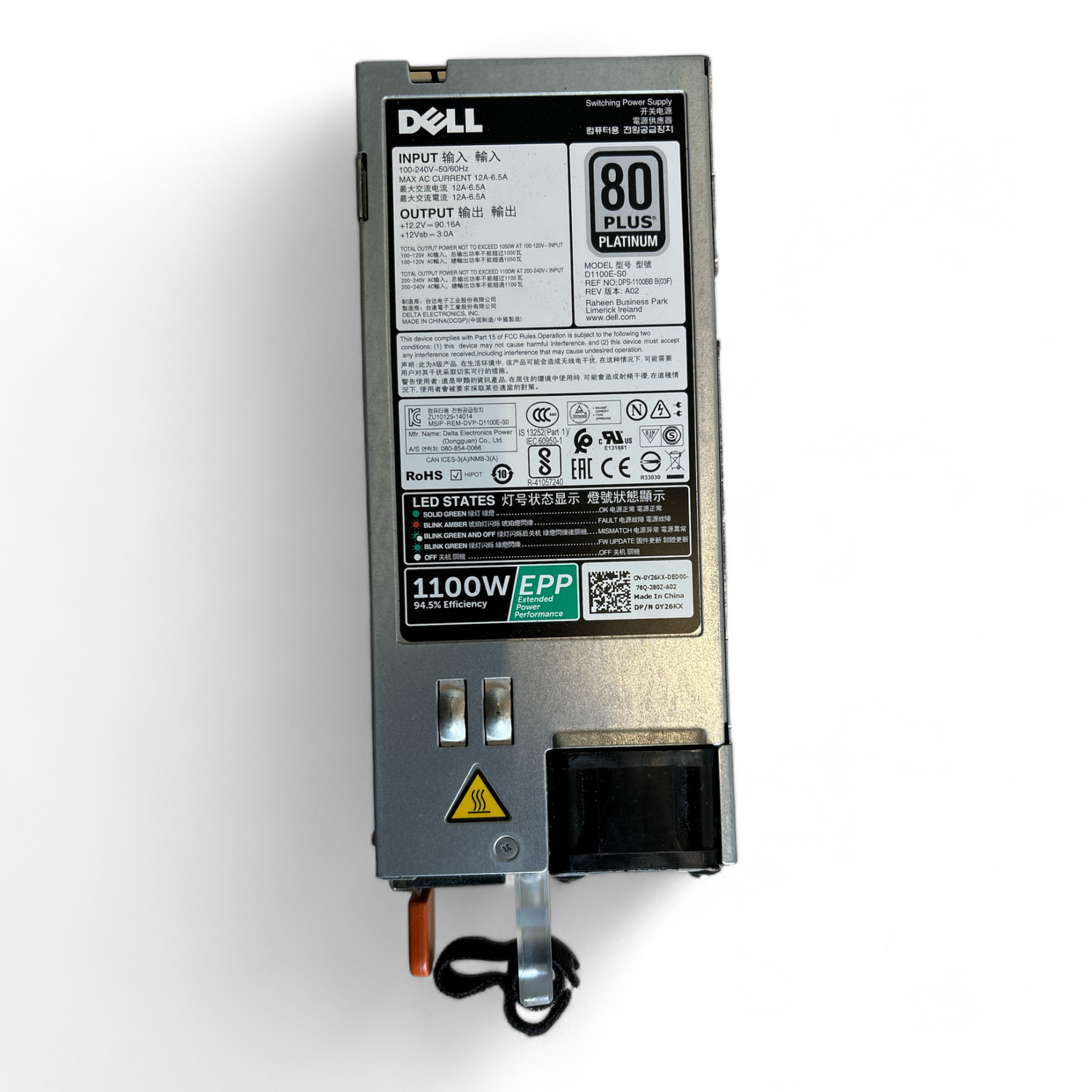 Voeding Dell 1100W 80 Plus Platinum voor 13de en 14de generatie, P/N: Y26KX