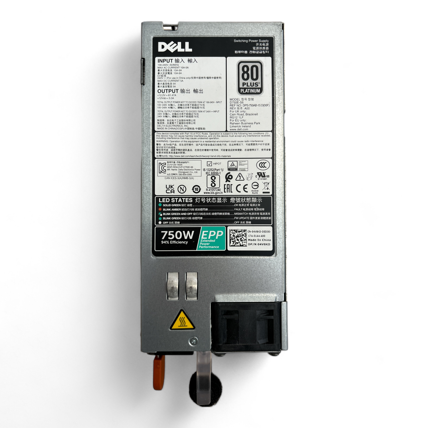 Voeding Dell 750W 80 Plus Platinum voor 13de en 14de generatie, P/N: 4V8KD