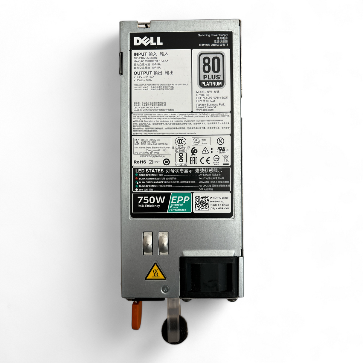 Voeding Dell 750W 80 Plus Platinum voor 13de en 14de generatie, P/N: 5RHVV