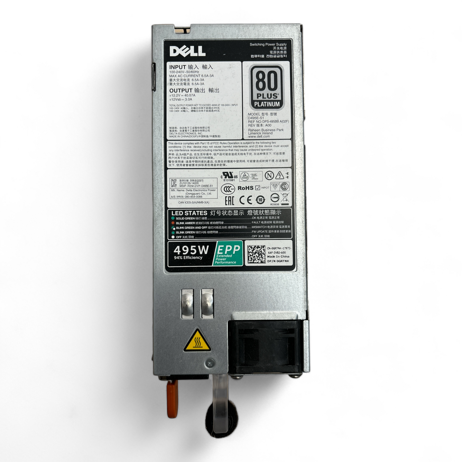 Voeding Dell 750W 80 Plus Platinum voor 13de en 14de generatie, P/N: GRTNK