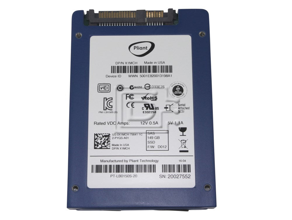 149GB 2.5" SAS 3Gb/s SSD Dell P/N: X1MCH 0X1MCH Pliant P/N PT-LB0150S-20